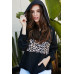 Contrast Leopard Print Front Zipper Up Kangaroo Pocket Windbreaker Hoodie