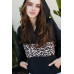 Contrast Leopard Print Front Zipper Up Kangaroo Pocket Windbreaker Hoodie