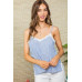 Stripe Print Side Slit Adjustable Self Spaghetti Lace Cami