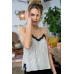 Stripe Print Side Slit Adjustable Self Spaghetti Lace Cami