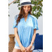 Ruffle Mock Notched Neck Short Sleeve Solid Top