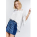 Cute Floral Mesh Lace Accent Yoke Crochet Detailed Tie-back Bell Sleeve Blouse Top