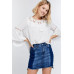 Cute Floral Mesh Lace Accent Yoke Crochet Detailed Tie-back Bell Sleeve Blouse Top
