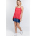 Boho Scallop Lace Trim Detailed Button Down Solid Subtle Textured Slit Side Overlay Layered Cami Top