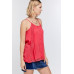 Boho Scallop Lace Trim Detailed Button Down Solid Subtle Textured Slit Side Overlay Layered Cami Top