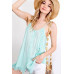 Boho Scallop Lace Trim Detailed Button Down Solid Subtle Textured Slit Side Overlay Layered Cami Top