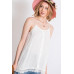 Boho Scallop Lace Trim Detailed Button Down Solid Subtle Textured Slit Side Overlay Layered Cami Top