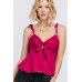 Cutout Detail Ruched Twist Bow Sweetheart Neckline Smocked Back Ribbon Tie Spaghetti Strap Cami Top