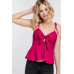 Cutout Detail Ruched Twist Bow Sweetheart Neckline Smocked Back Ribbon Tie Spaghetti Strap Cami Top