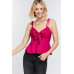 Cutout Detail Ruched Twist Bow Sweetheart Neckline Smocked Back Ribbon Tie Spaghetti Strap Cami Top
