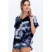 Tie-dye Top Featured In A V-neckline And Cuff Sort Sleeves