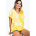Tie-dye Top Featured In A V-neckline And Cuff Sort Sleeves