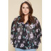 Plus Size Floral Chiffon Sheer Surplice Top