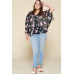 Plus Size Floral Chiffon Sheer Surplice Top