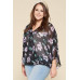 Plus Size Floral Chiffon Sheer Surplice Top