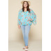 Plus Size Floral Chiffon Sheer Surplice Top