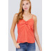 V-neck w/front bow tie eyelet woven cami top