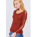 Long Sleeve W/strappy Detail Round Neck Rib Sweater Top