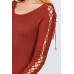 Long Sleeve W/strappy Detail Round Neck Rib Sweater Top