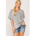 Rib Knit Mixed Dolman Sleeve Top With Round Hem