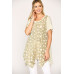 Star Textured Knit Mixed Tunic Top With Shark Bite Hem