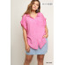 Washed Button Up Short Sleeve Top With Frayed Hemline