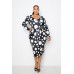 Polka Dot Drop Waist Ruched Midi Dress