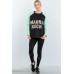 Contrast Sleeve Curved Hem Sweater