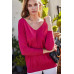 V Neck 3/4 Sleeve Side Slit Hi-lo Sweater