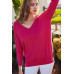 V Neck 3/4 Sleeve Side Slit Hi-lo Sweater