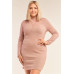 Plus Size Long Sleeve Ribbed Knit Sexy Cut Out Back Mini Dress