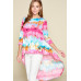 Tie-dye Venechia High Low Fashion Top With 3/4 Sleeves