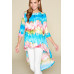 Tie-dye Venechia High Low Fashion Top With 3/4 Sleeves
