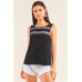 Grey And Black Sleeveless Relaxed Fit Brick Pattern Print Mesh Round Neck Top