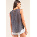 Grey And Black Sleeveless Relaxed Fit Brick Pattern Print Mesh Round Neck Top
