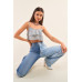 White And Navy Sleeveless Polka Square Layered Smock Back Cropped Top