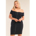 Plus Size Fitted Off-the-shoulder Front Zipper Bodycon Mini Dress