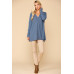 Waffle Knit And Woven Print Mixed Hi Low Flowy Tunic Top