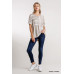 Horizontal And Vertical Striped Short Folded Sleeve Top With High Low Hem