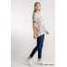 Horizontal And Vertical Striped Short Folded Sleeve Top With High Low Hem