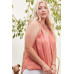 Front Surplice Pleats Back Shirring Solid Cami Top