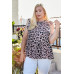 Plus Size Round Neck Back Button Leopard Print Top