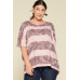 Stripe Printed Pleated Blouse Featuring A Boat Neckline And 1/2 Sleeves