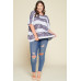 Stripe Printed Pleated Blouse Featuring A Boat Neckline And 1/2 Sleeves