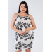 Plus Size Ivory Black Floral Basic Dress