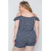 Plus Size Navy Floral Print Lace Up Romper
