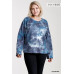French Terry Tie-dye Raglan Long Sleeve Top With Raw Hem