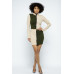 Rib Color Block Mock Neck Long Sleeve High-waist Mini Skirt With Front Zipper Set
