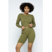 Knit Long Sleeve Cropped Top Knit High-waist Biker Shorts Set