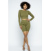 Knit Long Sleeve Cropped Top Knit High-waist Biker Shorts Set